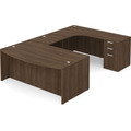 Classic Right Hand U-Shape Bowfront Workstation 112" x 71" with Full Pedestal - Modern Walnut