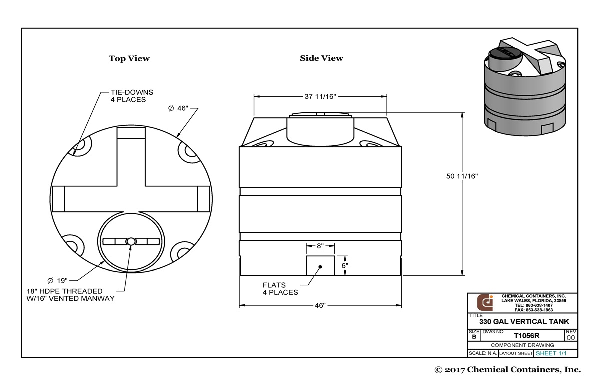 CCI - 330 Gallon Polyethylene Vertical Storage Tank - 46