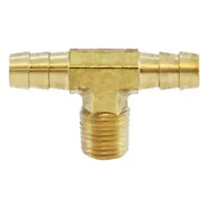 Branch Tee, 3/8-in Hose Barbed x 3/8-in Hose Barbed x 1/4-in MIP, Brass