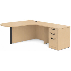 CLALD1010R- L-Shaped Bullet Workstation 71" W x 30" D with 47" Return and Box/Box/File Pedestal- Maple/Black