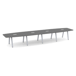 18ft Boat Shape, Signature Conference Table: Silver Metal Base, Newport Gray Top