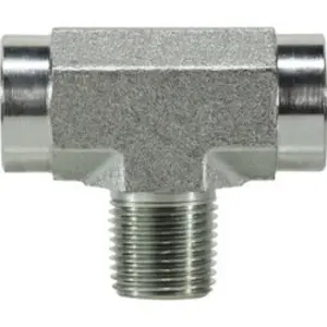 Branch Tee, 1/8 in Female Pipe x 1/8 in Female Pipe x 1/8 in Male Pipe, Steel