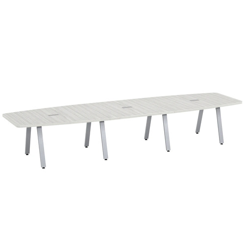 Signature Boat-Shape Conference Table 14 Foot - Silver Birch with Silver Metal Legs