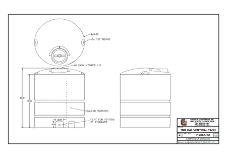 1000 Gallon Vertical Heavy Duty Tank - 64" D X 81" H