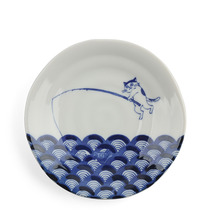 Plate Blue & White Cat Fishing 6.5"