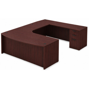 CLAUD1012R- Right-Handed Classic U-Shape Bowfront Executive Workstation 71" W x 107" D with Box/Box/File Pedestal- Mahogany