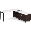 Elements L-Shape Workstation 71" x 72" x 24"D with Personal Storage Credenza - Espresso with White Top and Black Legs