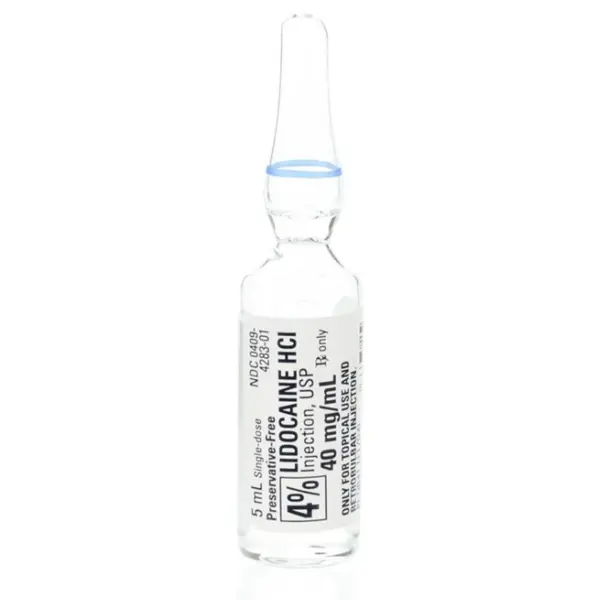 Lidocaine HCl, PF, Injection, 4%, 40 mg / mL, 5 mL (25/pk) Amps