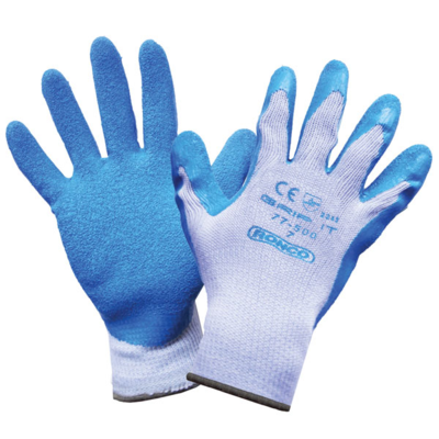 Coated Work Gloves - Polycotton Shell - Latex Palm Coated - Grey/Blue