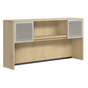 CLAHU1002 Hutch with 2 Silver Frame Glass Doors- Maple/Silver Glass