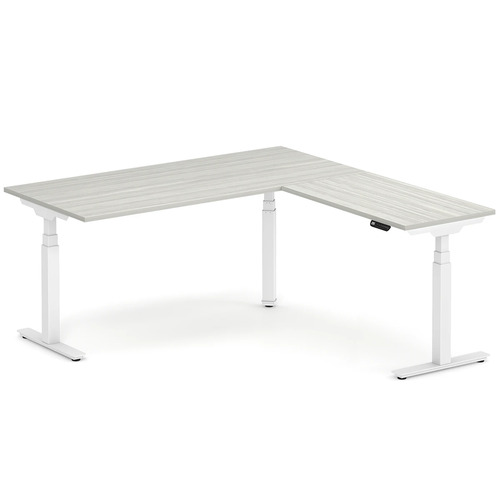 Enhance Electric Height-Adjustable L-Shape Desk 72" X 72" - Silver Birch with White Base