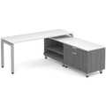 Elements L-Shape Workstation 71" x 72" x 24"D with Personal Storage Credenza - Newport Grey with White Top and with Silver Legs