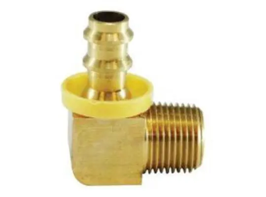 90 deg Elbow, 3/4 in Push-On Hose Barbed x 1/2 in MIP, Brass
