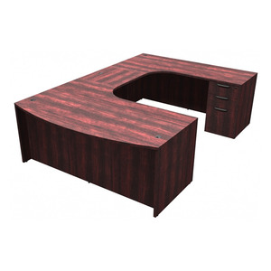 CLAUD1009R- Right-handed Classic U-Shape Bowfront Executive Workstation 71" W x 108" D with Box/Box/File Pedestal- Mahogany